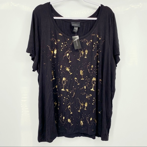 3 for $15 Lane Bryant 22/24 Poppin Champagne Short Sleeve Tee Shirt Metallic - Picture 1 of 4